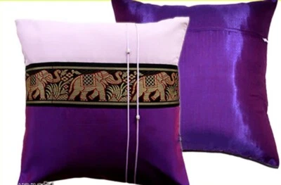 2 Thai Silk Decor Throw Pillow Cushion Cover Cases Sofa Elephant Purple 16x16 - Image 1 of 2