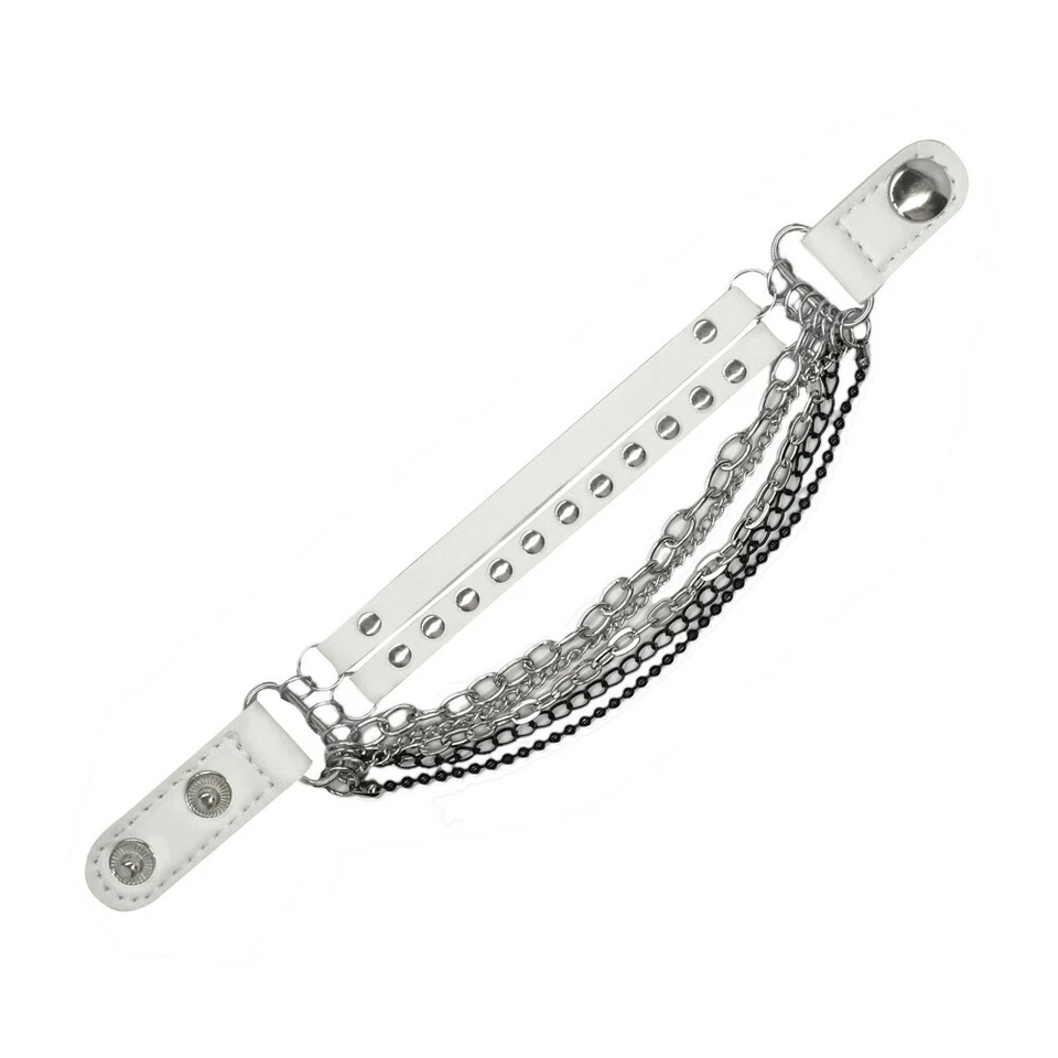 lässiges Leder Armband mit Nieten und Ketten 80er Style Punk Biker braun weiß  - Bild 1 von 1