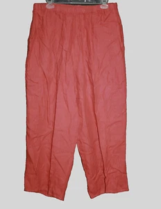 FLAX Pants Womens Size L Brick Red Elastic Waist Wide Leg High Rise Linen NEW - Picture 1 of 2