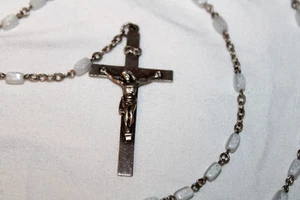 Antique Sterling Silver Rosary Cross Crucifix Mother Mary INRI - Picture 1 of 8