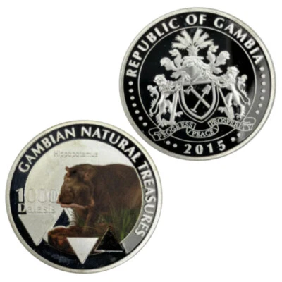 African Animal Coin - Hippo Painted Silver Plated Commemorative Coin - Image 1 of 4