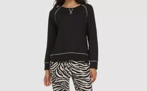 $37 Flora By Flora Nikrooz Womens Black Long Sleeve Round Neck Pajama Top Size S - Picture 1 of 1