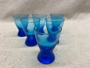 Vintage MCM Kobaltblau Transparent Glas Schnaps Cordial Glas Set (6) - Bild 1 von 4