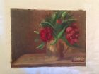 ANTIQUE  1960 ORIGINAL painting picture flowers OIL ON CANVAS signed