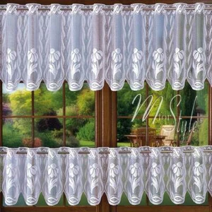White Kitchen Cafe Net Curtain Floral Daisy WIDTH Sold by metres DROP 12" 24" - Picture 1 of 4