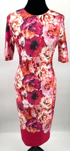 Vince Camuto Women's 3/4 Sleeve Sheath Dress Size 6 Pink Rose Floral Knit - Picture 1 of 14