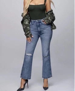 Good American Women’s Good Curve High Waist Ankle Straight Leg Blue Denim Jeans - Picture 1 of 19