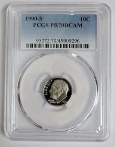 PCGS 1990-S PR70DCAM Dime BEAUTIFUL PROOF WITH A MIRROR FINISH & DEEP CAMEO - Picture 1 of 3