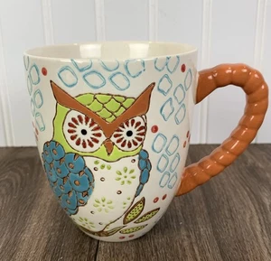 Dutch  Wax Coastline Imports Owl Mug 4.5" Hand‑Painted Floral Embossed Textured - Picture 1 of 7