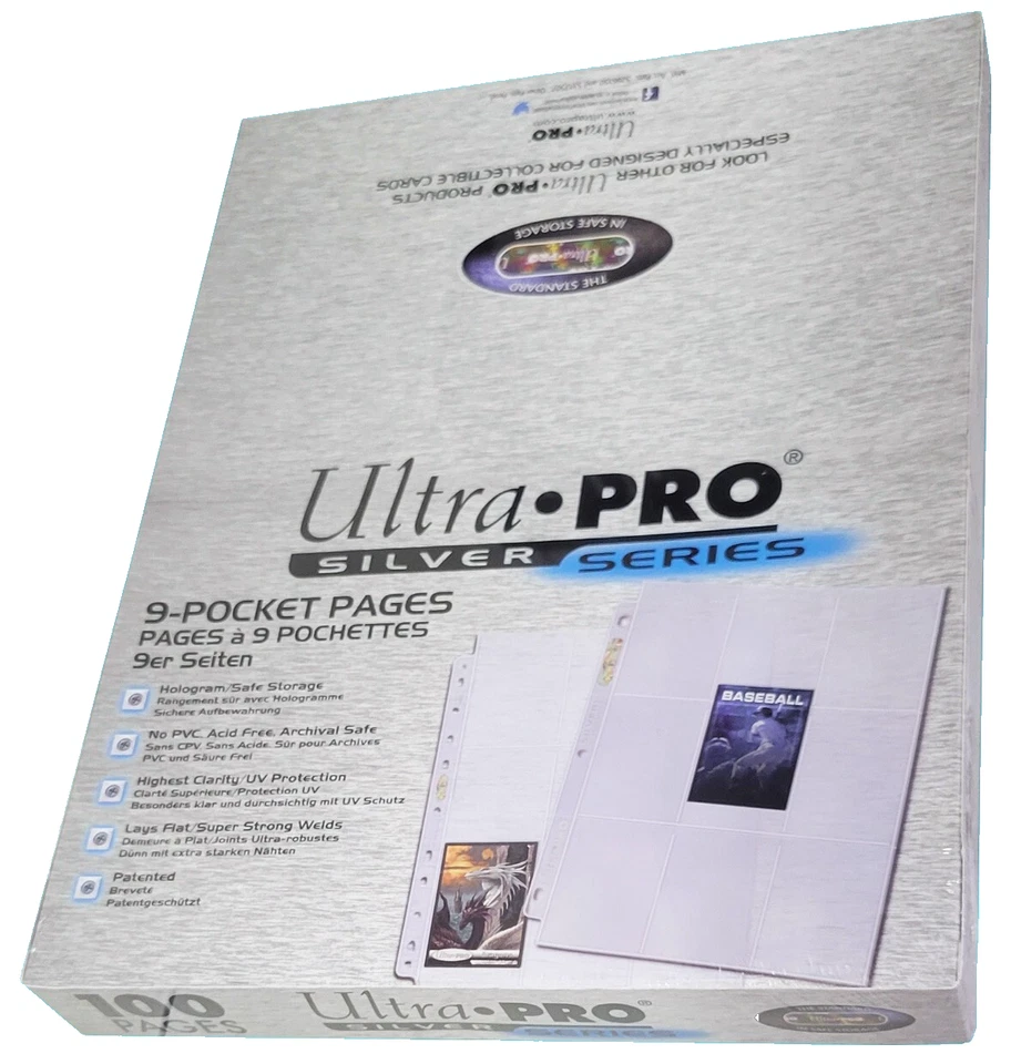 100 hojas de páginas de tarjetas Ultra PRO plateadas de 9 bolsillos carpeta béisbol deporte caja cupón Foto 1 de 4