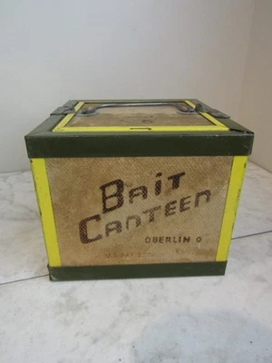 Vintage Bait Canteen OBERLIN O Cork & Metal Worm Box Bedding Fishing 7”X7”X6” - Image 1 of 4