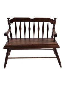 Dollhouse Miniature Furniture Bench Deacon Style Walnut Finish 1:12 Scale - Picture 1 of 6