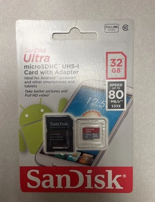 SanDisk Ultra 32GB MicroSDHC UHS-I Card with Adapter - Image 1 of 2