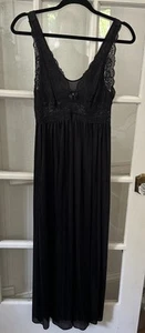 Shadowline Nightgown Maxi Black Lace Nylon Bow Women's Medium Vintage - Picture 1 of 10