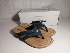 Sandalias de Tanga Minnetonka Shiloh Mujer Talla 8M Azul Jean Malversado - Imagen 1 de 7
