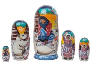 Alaskan Eskimo Legends Nesting Doll 5pc Tallest 6" 100% Natural Linden Wood - Picture 1 of 5