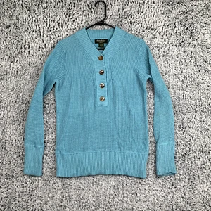 Eddie Bauer Waffle Knit Sweater Womens Medium Blue Angora blend Pullover Henley - Picture 1 of 10
