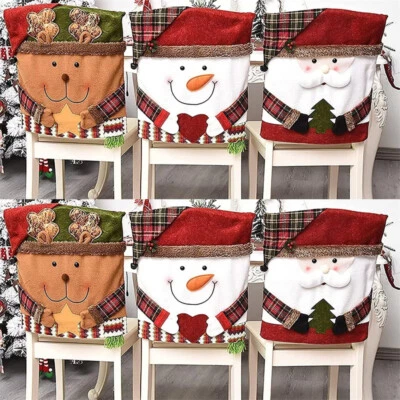 Christmas Chair Back Covers Snowman Reindeer Xmas Chair Covers Christmas Decor - Image 1 of 4