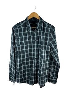 H&M Slim Fit Button Up Shirt Mens Size L Green Black Check Long Sleeve Collared