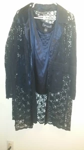 NWT Woman's Beautiful Navy Blue Lace Spandex Duster w/Matching Tank Top - Picture 1 of 2