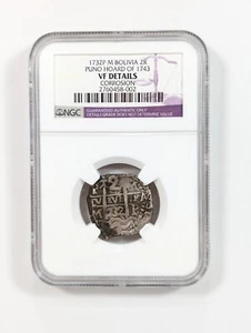 1732-P M Potosi Bolivia Puno Hoard of 1743 COB 2 Reales NGC VF Details Corrosion - Picture 1 of 4