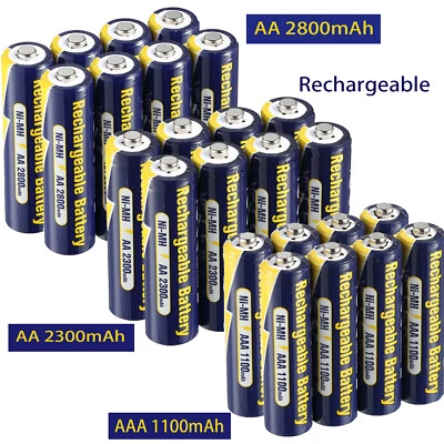 1.2V AA AAA Rechargeable Batteries 2800mAh 2300mAh 1100mAh NI-MH Battery lot - Image 1 of 4