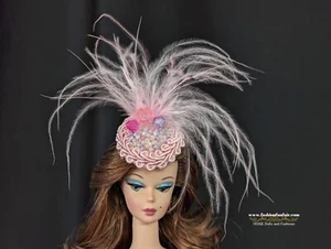 Pink Fascinator Hat Floral Elegant Handmade 4 Barbie Clothes Silkstone MTM FR - Picture 1 of 5