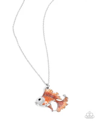 Paparazzi Flashy Fish - Orange -Paint - Underwater Charm - Necklace & Earrings - Image 1 of 3