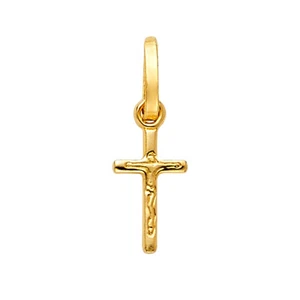Genuine 14k Yellow Gold 0.39" Tiny Crucifix Religious Pendant For Men or Women - Picture 1 of 6