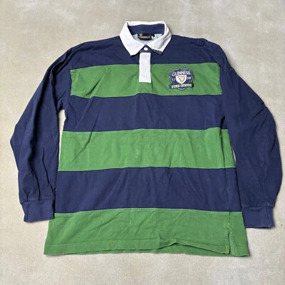 Camisa de Rugby Guinness Mediana Negra Verde Rayas Manga Larga Cuello Irlanda Foto 1 de 4