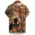 Tiger schwarzer Panther asiatische Kunst bunter Digitaldruck Herren Knopfleiste Shirt Tops