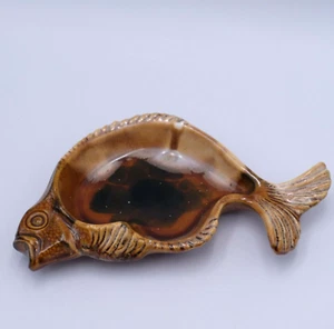 Studio Art Pottery Fish Tray Candy Dish Plate Brown Cream Glaze Ceramic 7.5" - Picture 1 of 8