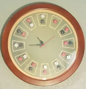 Large Wood Frame Dice Wall Clock Large 15 1/2" Round - Picture 1 of 4