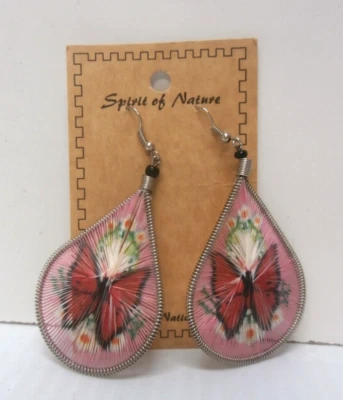 Pendientes Hilo Mariposa Espíritu de la Naturaleza Rojo Rosa Artesanal Diseños Nativos Foto 1 de 3