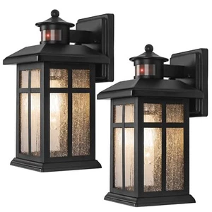 2 Motion Sensor Outdoor Wall Lights Dusk to Dawn Outdoor Fixtures Tempered Glass - Picture 1 of 7