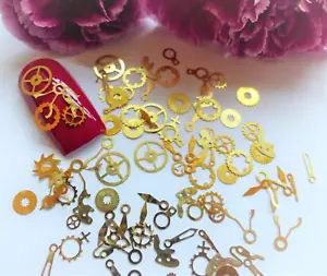 50 x Reloj Punk de Vapor Arte en Uñas Oro Vapor Reloj Piezas de Engranaje Mezcla Pequeña Delgada Braga de Metal - Imagen 1 de 3