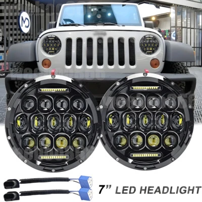 2X 7 英寸 200W LED 车头灯高/低光环环 DRL 适用于吉普牧马人 CJ JK TJ LJ — 第 1/4 张图片