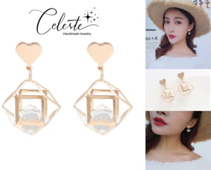 Gold Prism Crystal Earrings Acrylic Rhinestones French Elegant Drop Earrings - Foto 1 di 10