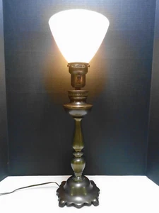 Vintage Tri-Lite Brass Toned Torchiere Table Lamp with Milk Glass Shade New Cord - Picture 1 of 8
