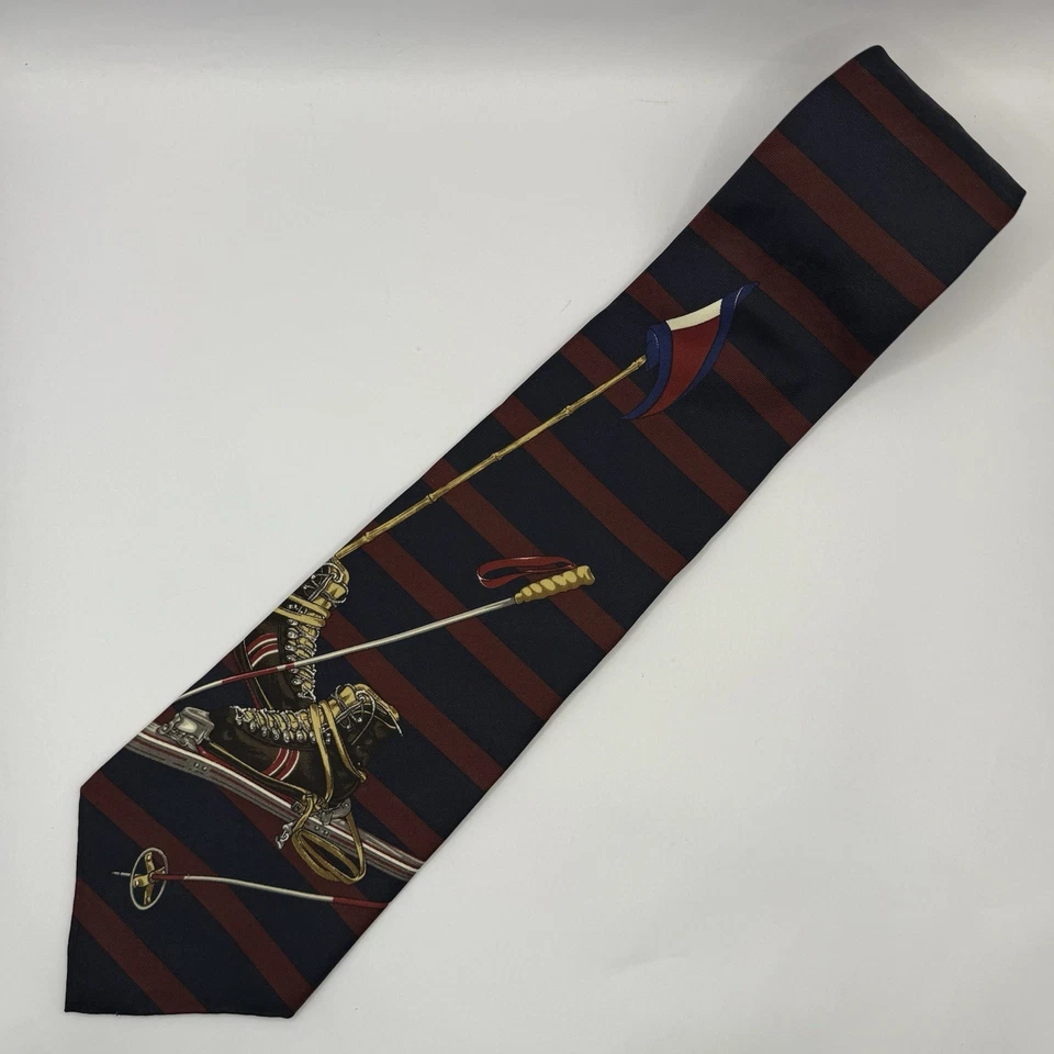 Tommy Hilfiger Stripped Skiing Tie Navy Blue 100% Italian Silk Necktie 57" x 4” - Image 1 of 4