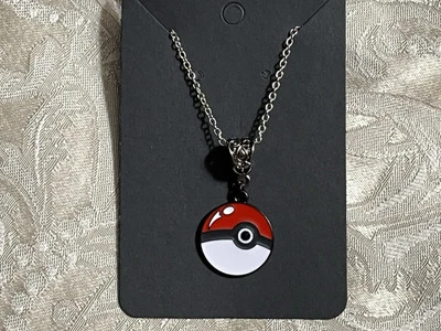 Japanese Anime Poke Ball Video Game Enamel Adorable Silver Necklace 18” - Image 1 of 2