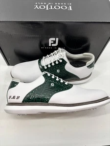 Footjoy Myjoys Traditions Series Golf Shoes White Green Custom Initials 14 Med - Picture 1 of 1