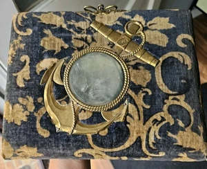 Antique Victorian Photo Album Navy Anchor Mirror W Some Pictures/ Cabinet Cards - Picture 1 of 24