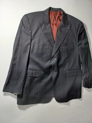 Stacy Adams Suit Mens 44S 40x30 Black Red Pinstripe 2 Piece Jacket Pants - Image 1 of 4