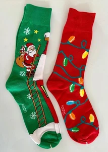Merry Christmas Santa Claus Lights Reindeer Xmas Festive 2 Pairs Men's Socks - Picture 1 of 5