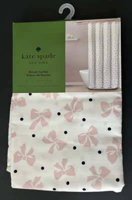 Kate Spade Shower Curtain White w/ Pink Bow Black Dot  72”x 72” Fabric NWT - Image 1 of 4