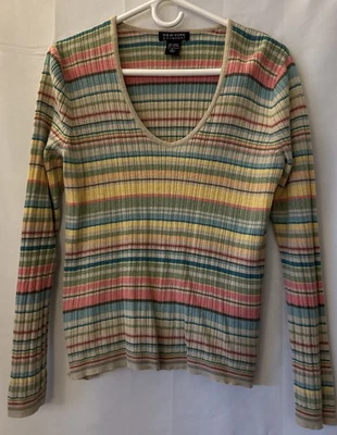 New York & Company Womens Sweater Size L Striped Long Sleeve Scoop Neck - Image 1 of 4