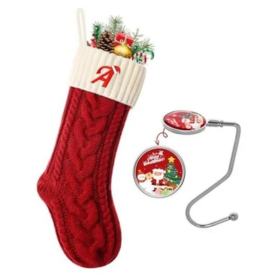  18’’ Large Christmas Stockings with Initials, Embroidered Letter A Red White - Image 1 of 4
