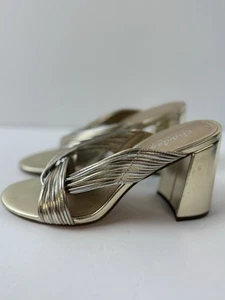 Charles David Slip On Sandals Razzle Metallic Gold Silver  Block Heel Size 8 M - Picture 1 of 5