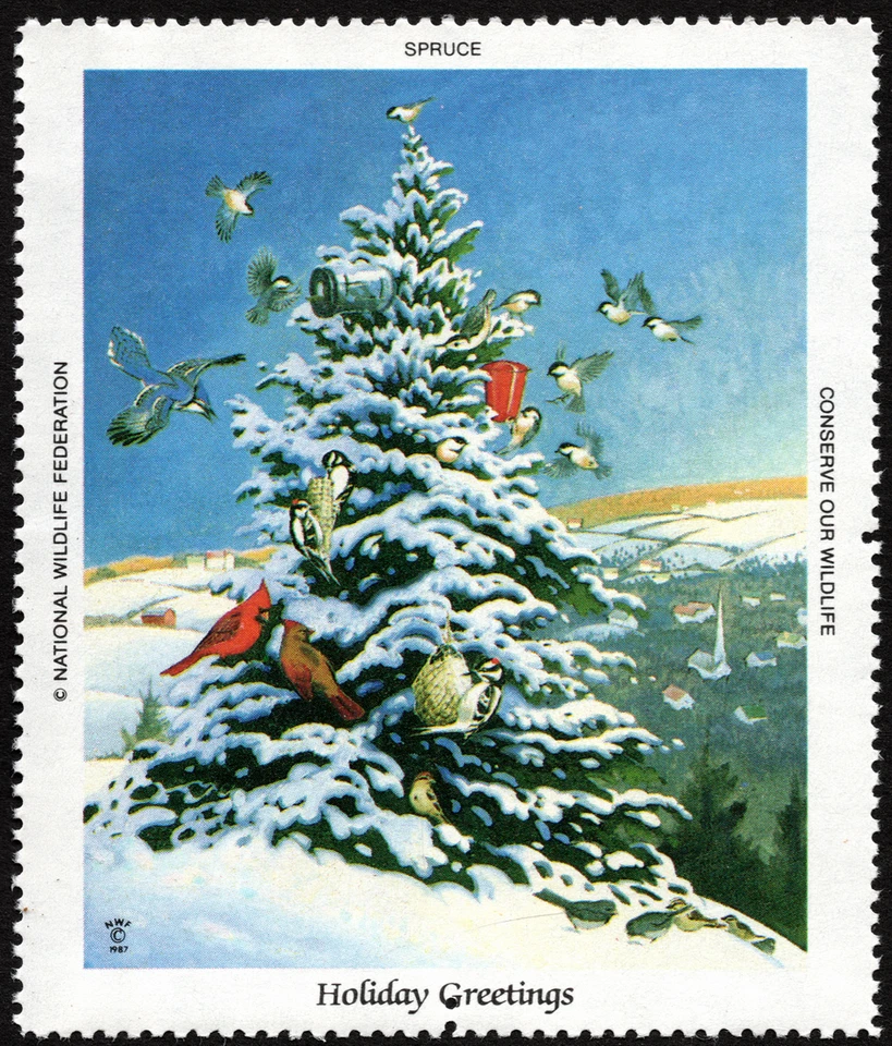 Spruce Tree Mint NH National Wildlife Federation Holiday Greetings 1987 Stamp - Image 1 of 1